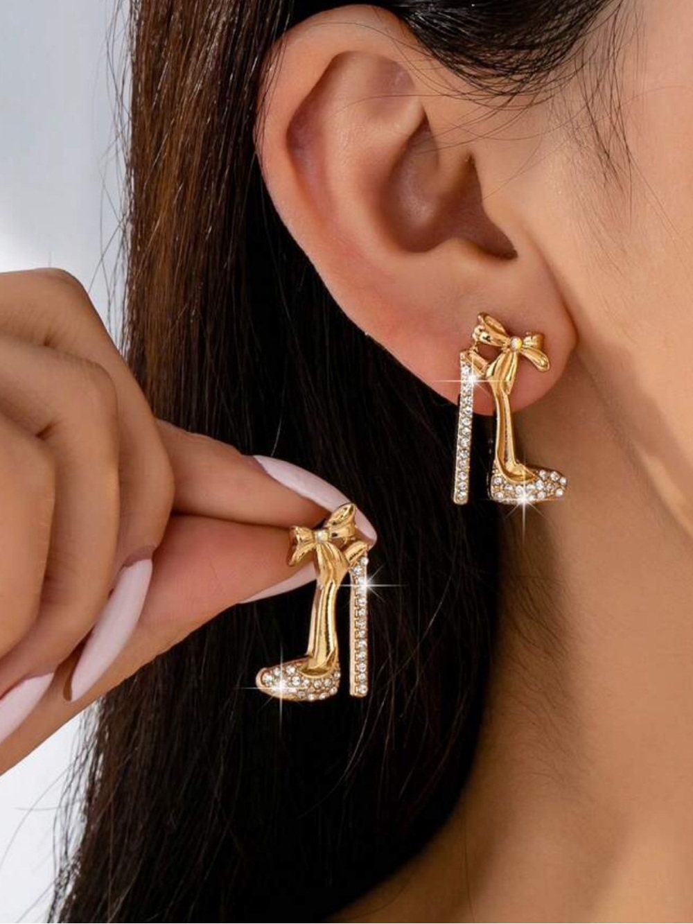 Gold High-Heel Bow Earrings, High Heel Earrings, High Heels Earrings